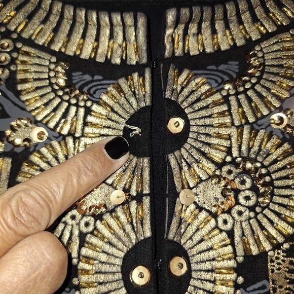 Chico's Sz 3/XL Egyptian Revival Gold Fancy Modernist Jacket Tunic Top Cardigan - Picture 8 of 13